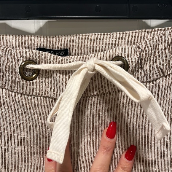 J Crew Wide-leg CITY FIT linen pants taupe white stripes striped drawstring - Picture 3 of 9